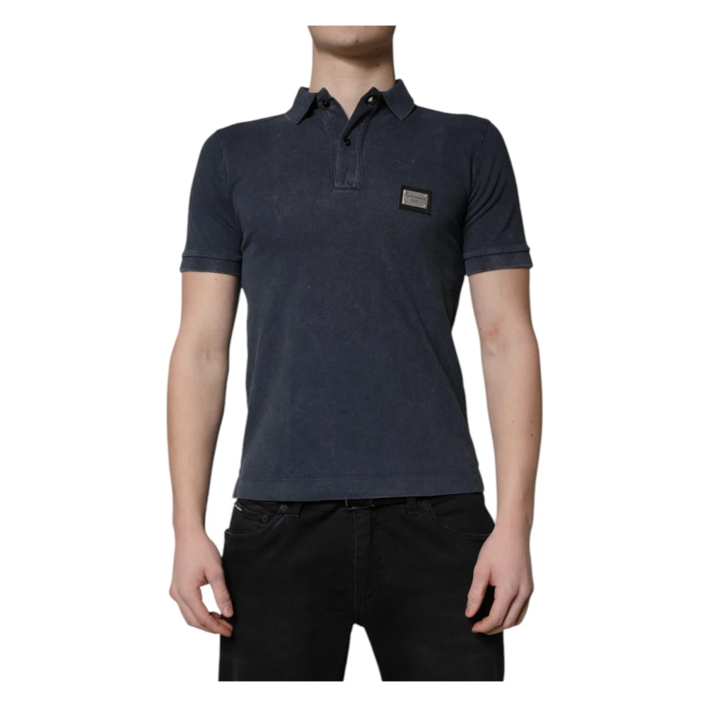 Dolce & Gabbana Herren Blau - Logo Plakette Baumwoll-Polohemd - Tops - Xs