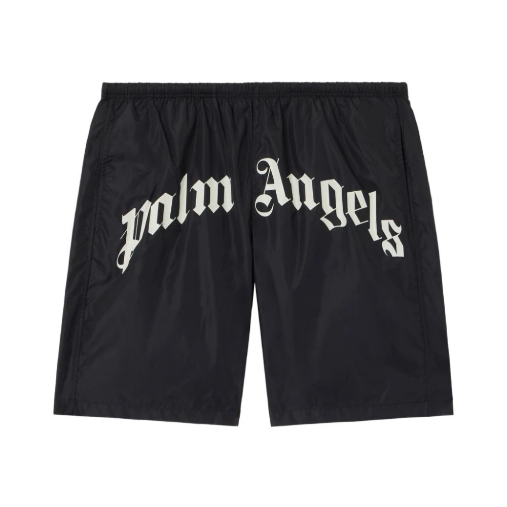 Palm Angels Herren Schwarz - Curved Logo Badeshorts - Swimwear - K - M