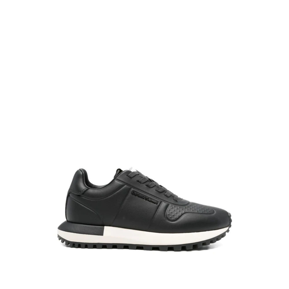 Emporio Armani Herren Schwarz - Leather Sneakers - Shoes - K -44 Eu