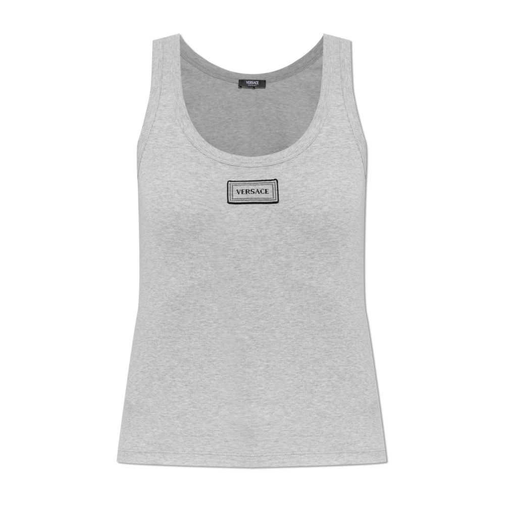 Versace Damen Grau - Geripptes Tanktop Aus Stretch-Baumwolle - Tops - Xs