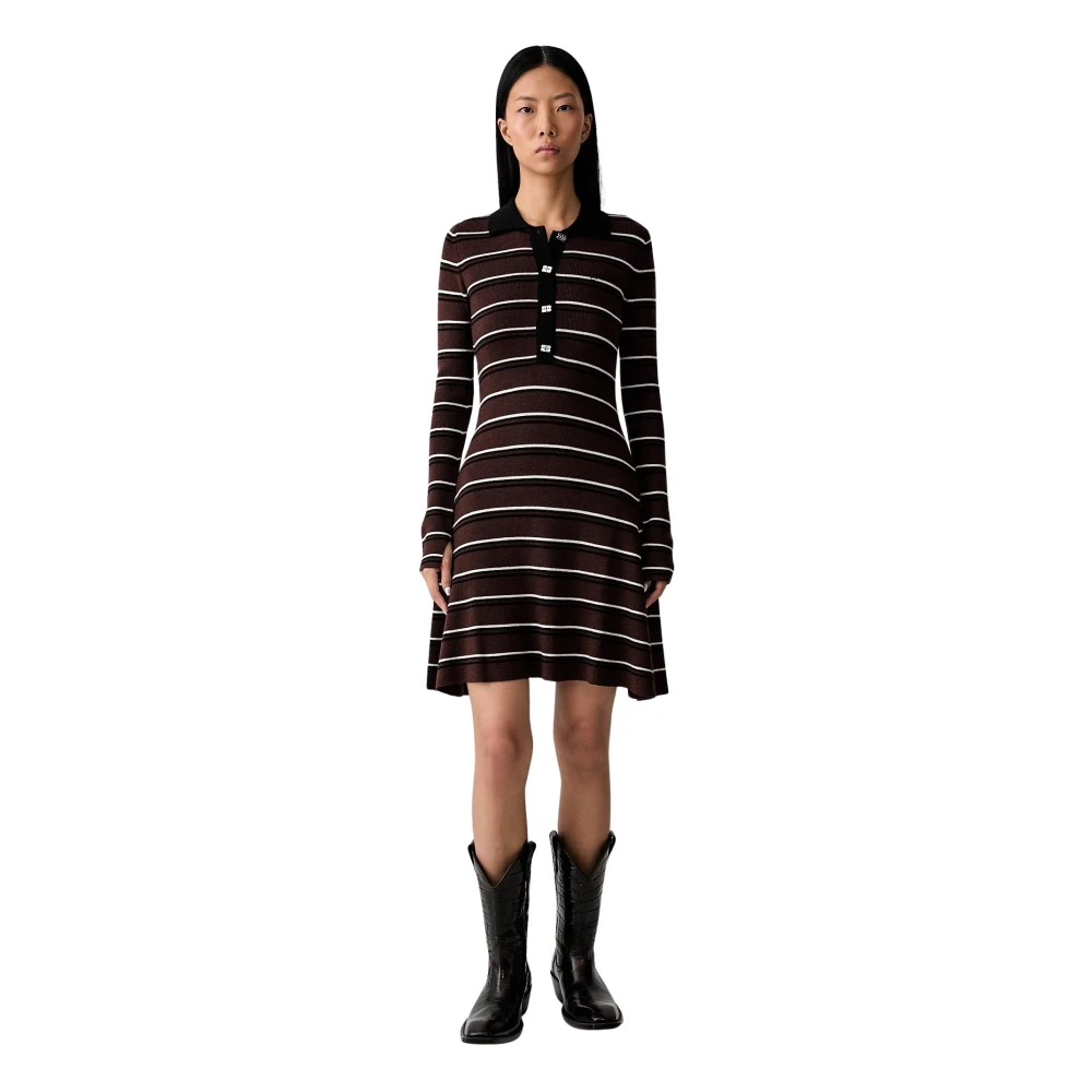 Ganni - Polo-Kleid Aus Gestreiftem Merino - Dresses - Damen - Braun - S - Bild 5