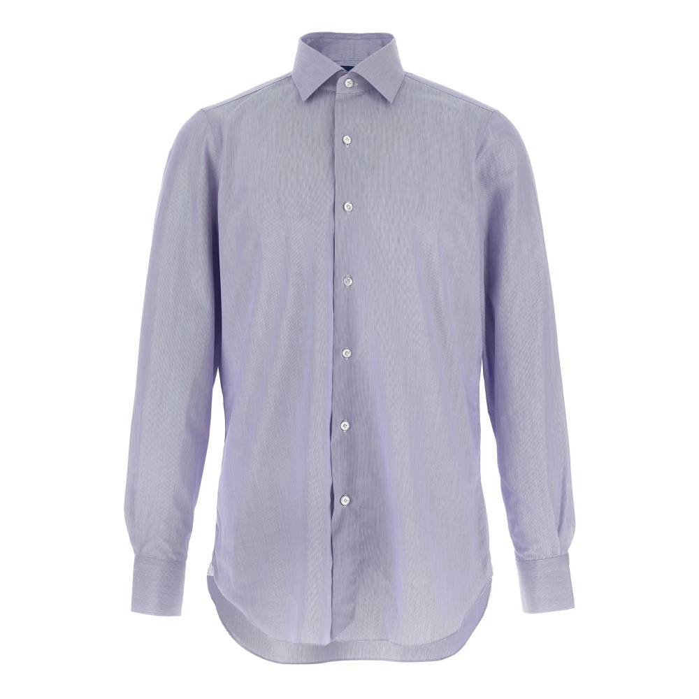 Finamore Herren Blau - Napoli Gestreiftes Baumwollhemd - Shirts - 4XL