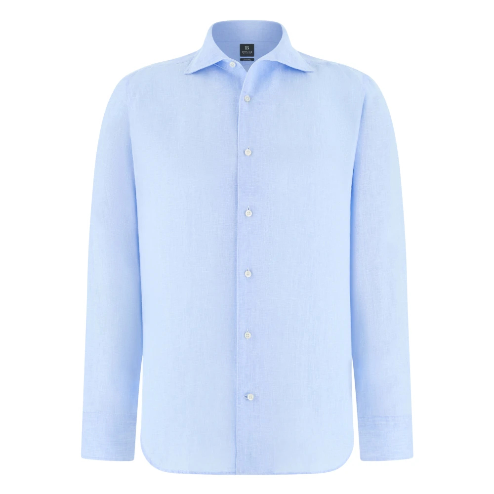 Boggi Milano Herren Blau - Regular Fit Leinenhemd - Shirts - M