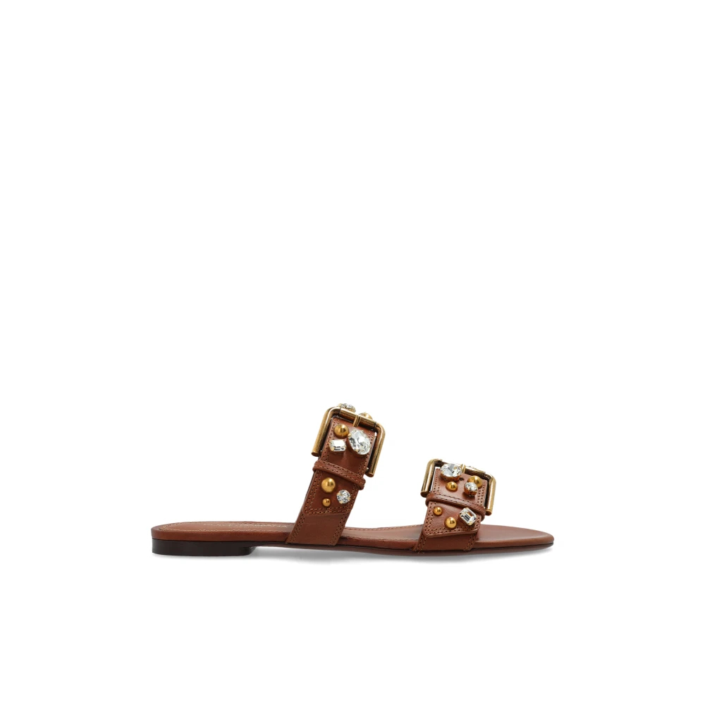 Dolce & Gabbana Damen Braun - Cowhide Embellished Flat Slippers - Shoes - 39 Eu