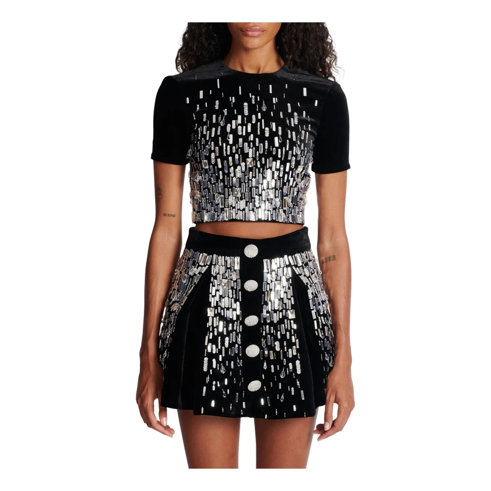 Balmain Damen Grau - Embellished Crop Top - Blouses & Shirts - Xs