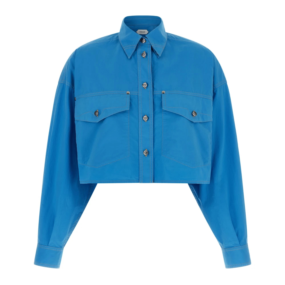 Versace Damen Blau - Cropped Hemd Aus Baumwoll-Popeline - Blouses & Shirts - Xs