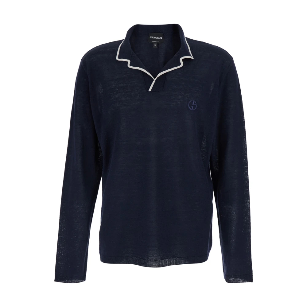 Giorgio Armani Herren Blau - Polohemd Aus Leinen- Und Seidenstrick - Tops - L
