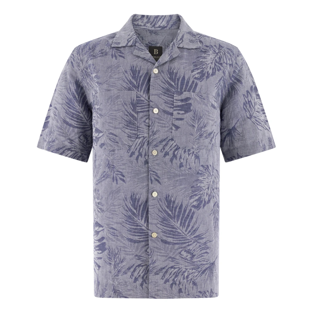 Boggi Milano Herren Blau - Regular Fit Leinen- Und Baumwollhemd - Shirts - L