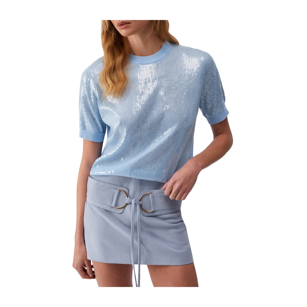 Liu Jo Damen Blau - Sequin-Embellished Crew Neck Top - Knitwear - S