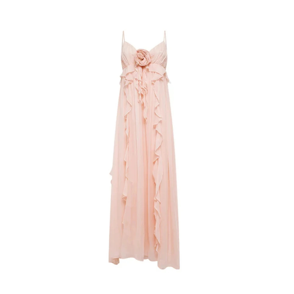 Blugirl Damen Rosa - Langes Georgette-Kleid Mit Rüschen - Dresses - Xs