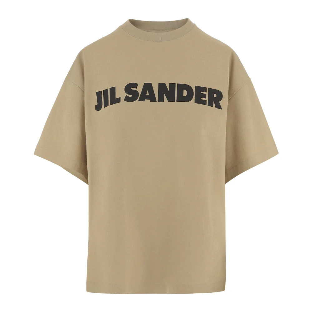 Jil Sander Damen Beige - Baumwoll-T-Shirt Mit Logo - Tops - M
