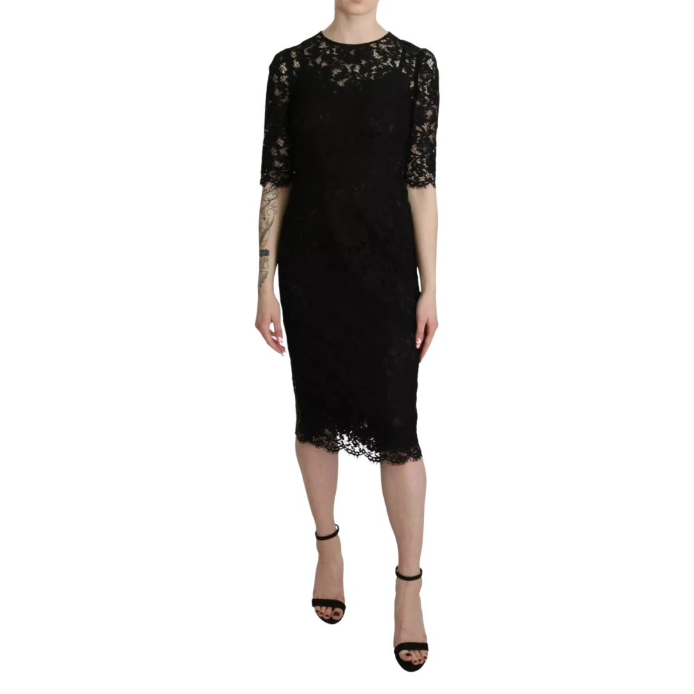 Dolce & Gabbana Damen Schwarz - Floral Lace Sheath Knielanges Kleid - Dresses - K -S