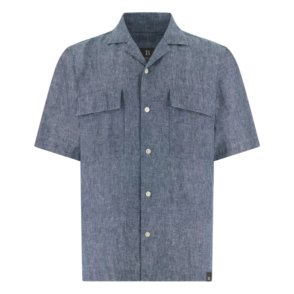 Boggi Milano Herren Blau - Leinen- Und Baumwoll-Denim-Hemd - Shirts - L