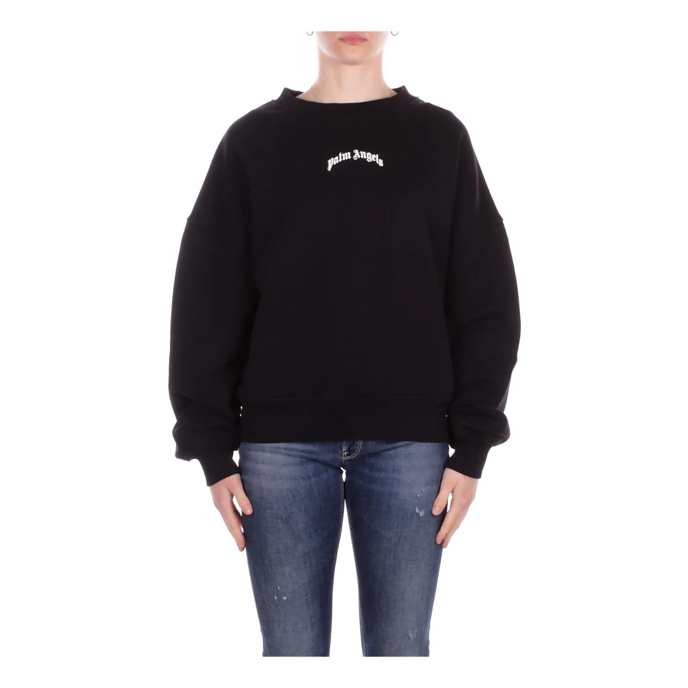 Palm Angels Damen Schwarz - Front And Back Logo Sweatshirt - Sweatshirts & Hoodies - K -2Xs