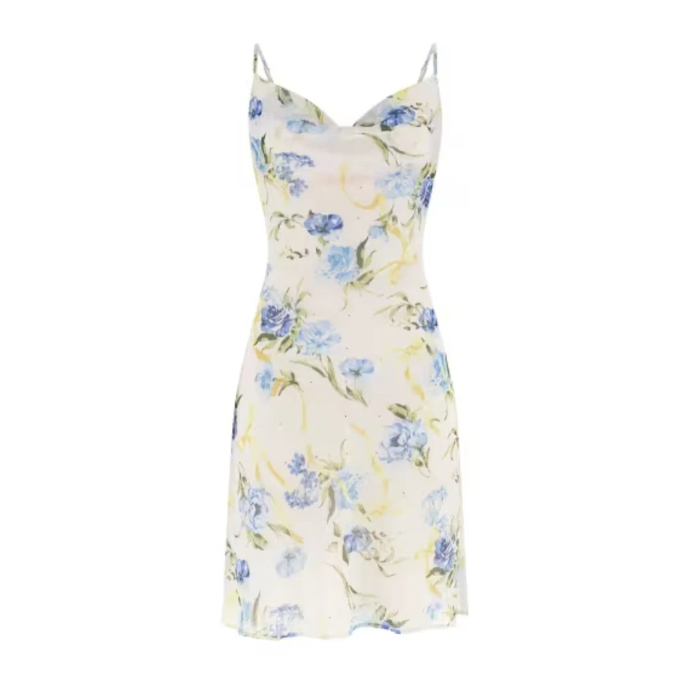 Guess Damen Ribbon Floral Print Kleid Sl Linda Mini Slip Dress Klein - Bild 5