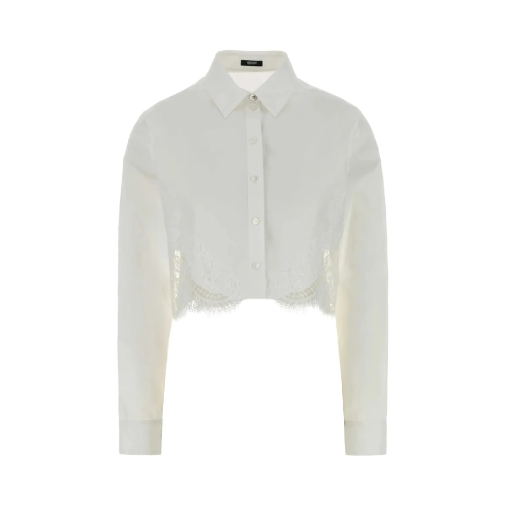 Versace Damen Weiß - Lace-Trim Baumwoll-Popeline-Hemd - Blouses & Shirts - Xs