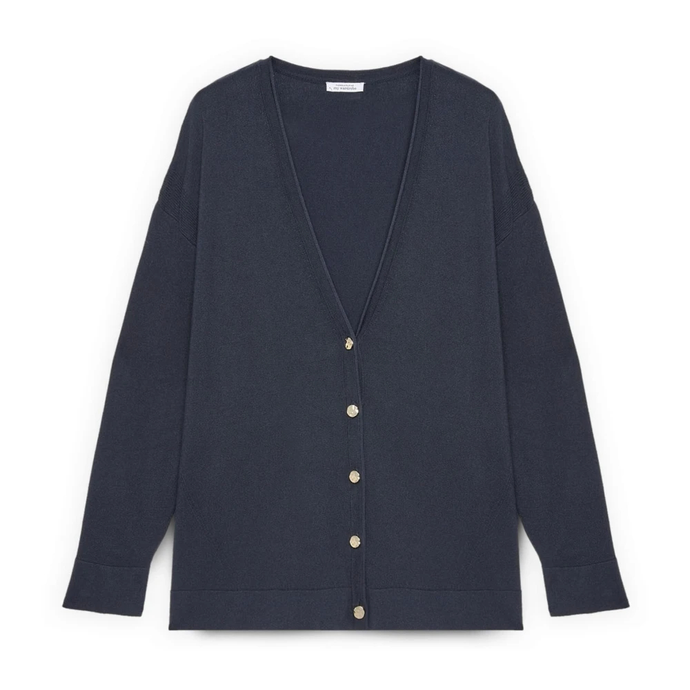 Fiorella Rubino Damen Blau - V-Ausschnitt Cardigan Mit Knöpfen - Knitwear - 2XL