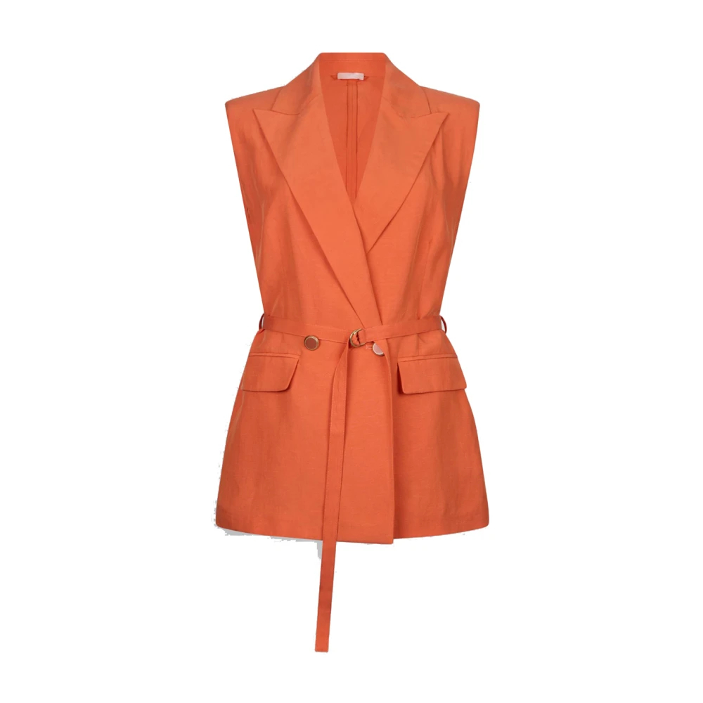Liu Jo Damen Orange - Braunes Leinen Gilet Mit Gürtel - Jackets - Xl