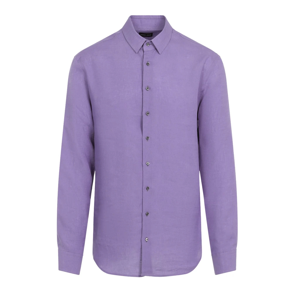 Giorgio Armani Herren Violett - Regular-Fit Hemd Aus Leinen - Shirts - Lila - 2XL