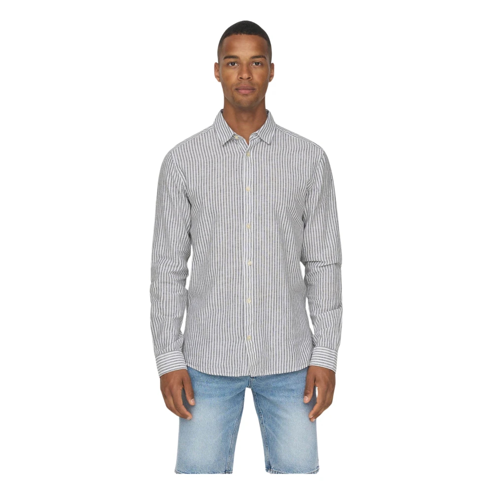 Only & Sons - Gestreiftes Leinenhemd Dunkelblau - Shirts - Herren - Mehrfarbig - L - Bild 5
