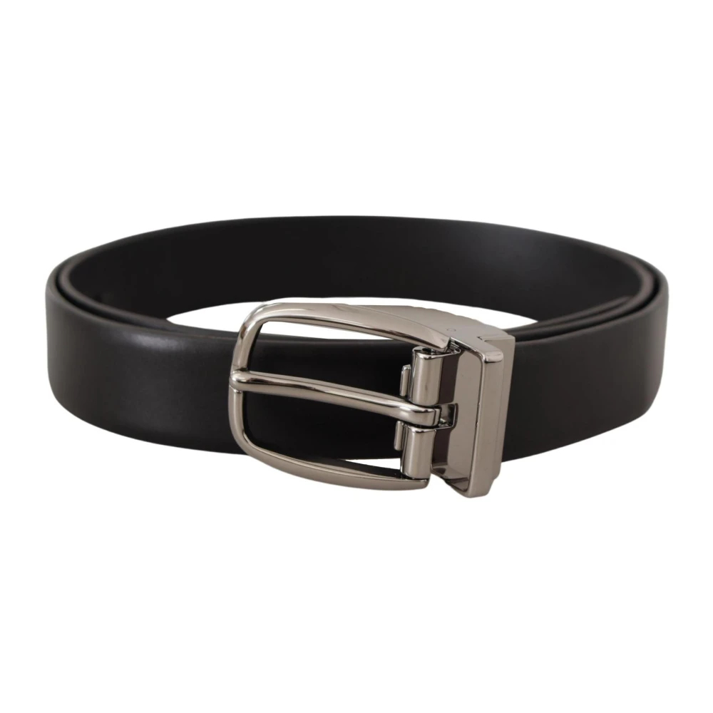 Dolce & Gabbana Herren Schwarz - Chrom-Logo Schnalle Ledergürtel - Accessories - K - 80 Cm