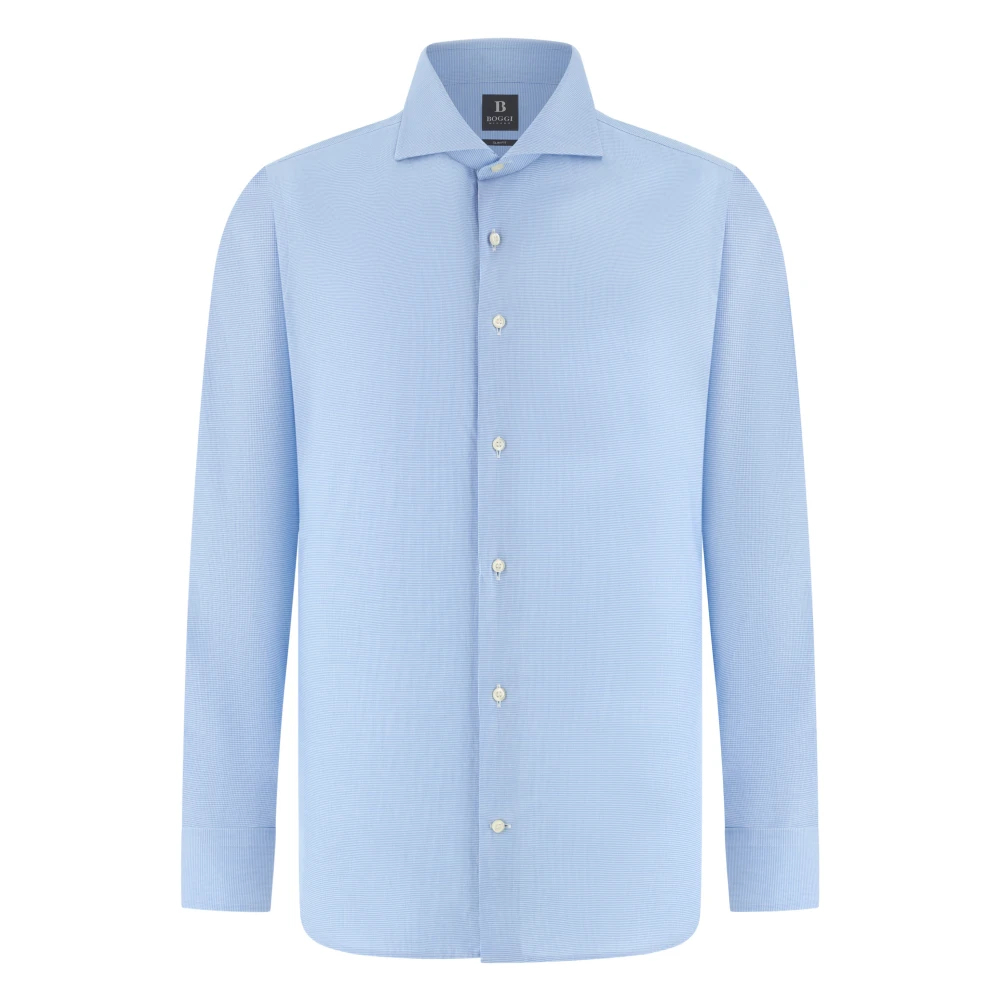 Boggi Milano Herren Blau - Slim Fit Hahnentritt-Baumwollhemd - Shirts - S