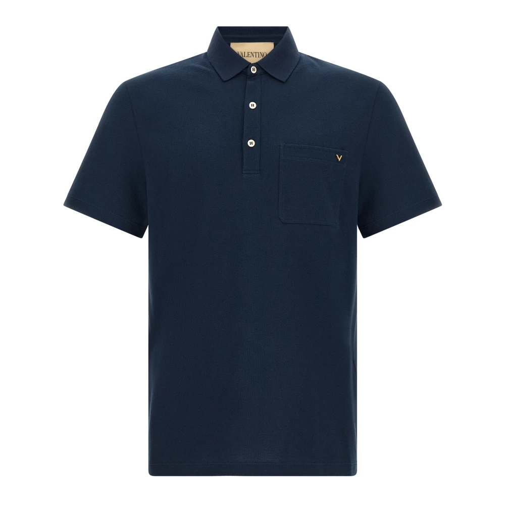 Valentino Garavani - Vgold Baumwoll-Piqué Poloshirt - Tops - Herren - Blau - L