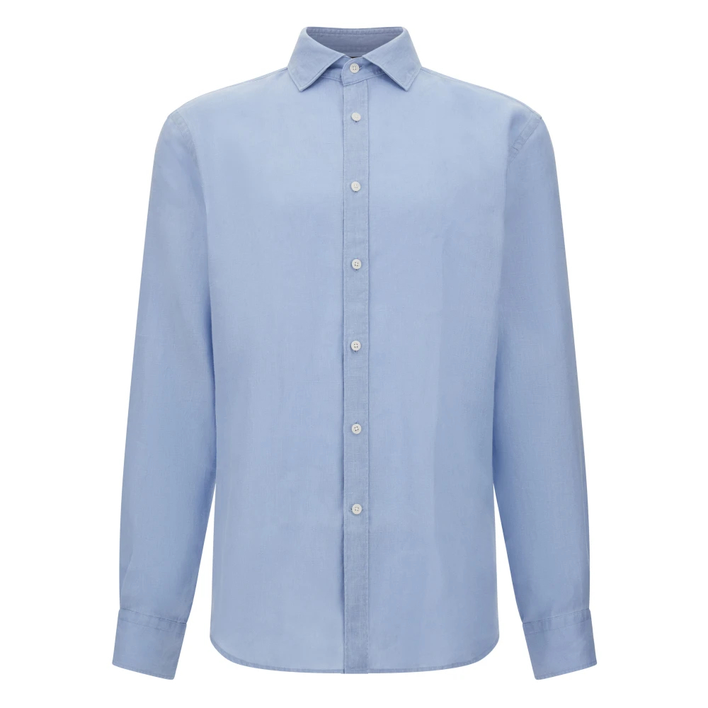 Boggi Milano Herren Blau - Regular Fit Leinenhemd - Shirts - S