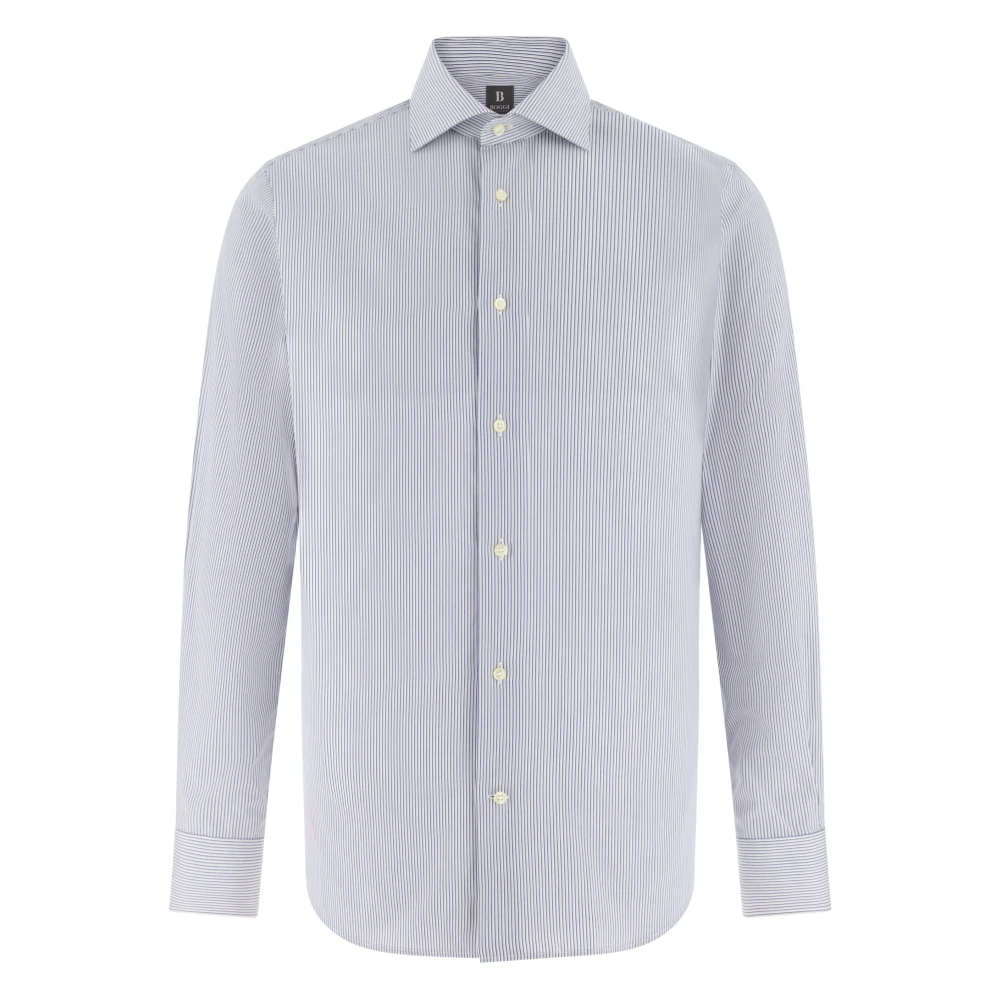 Boggi Milano Herren Blau - Slim Fit Gestreiftes Baumwollhemd - Shirts - 2XL