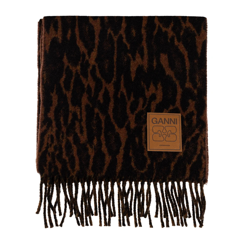 Ganni Leopard Logo Patch Fringed Scarf - Bild 3