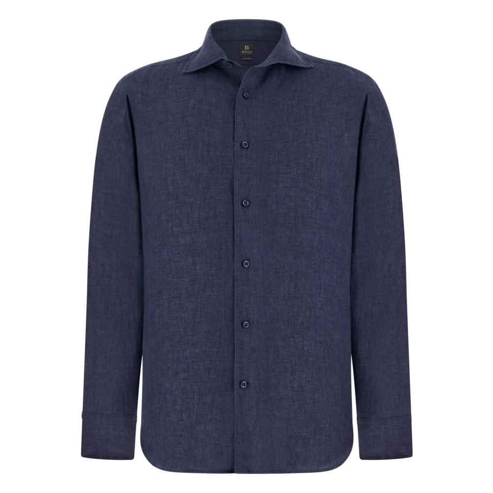 Boggi Milano Herren Blau - Regular Fit Leinenhemd - Shirts - S