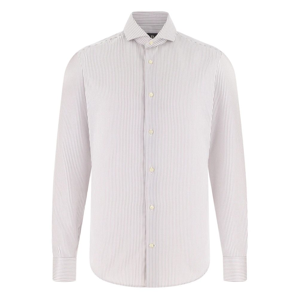 Boggi Milano Herren Braun - Slim Fit Gestreiftes Baumwollhemd - Shirts - 2XL