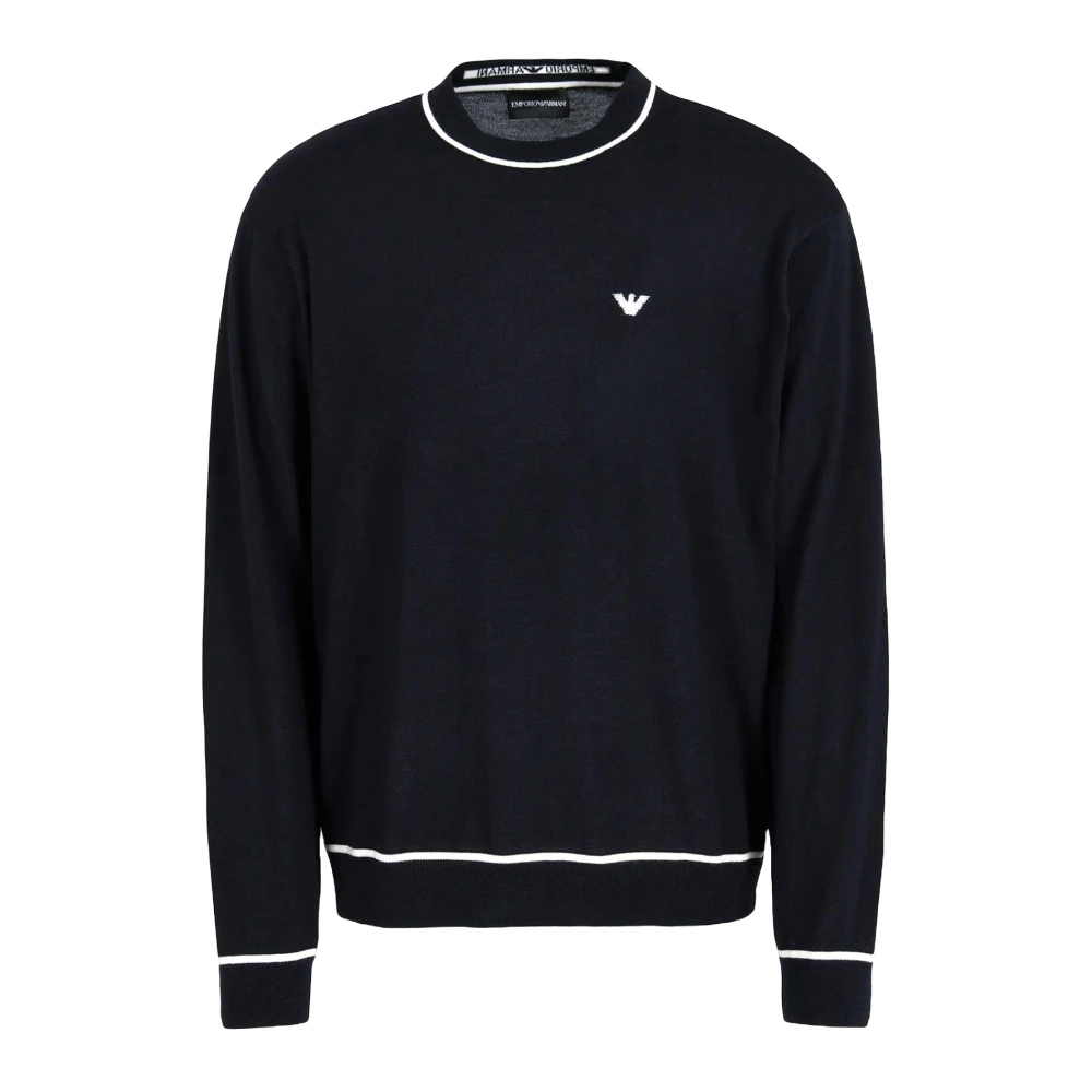 Emporio Armani Herren Schwarz - Wollpullover Langarm Geripptes Logo - Knitwear - K - 2XL