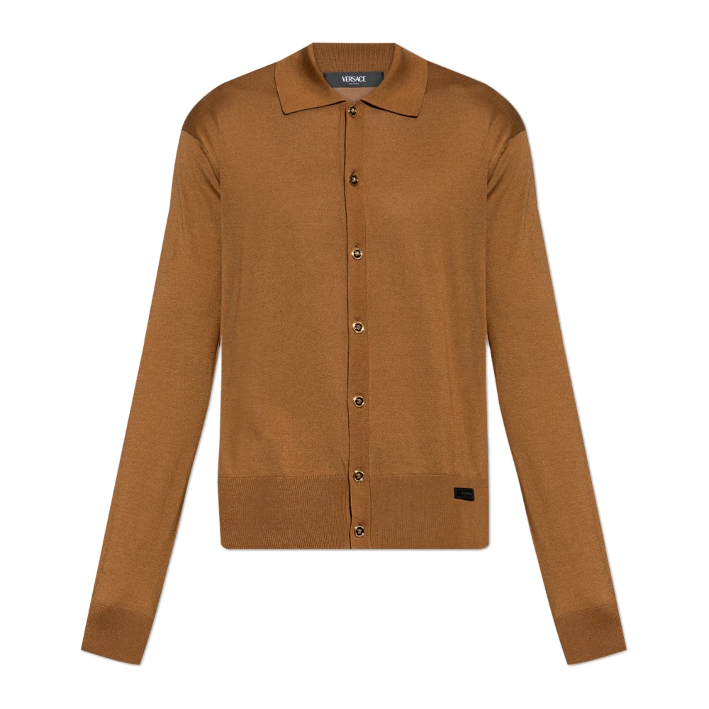Versace Herren Braun - Seidenmischung Strick-Polo-Cardigan - Knitwear - S