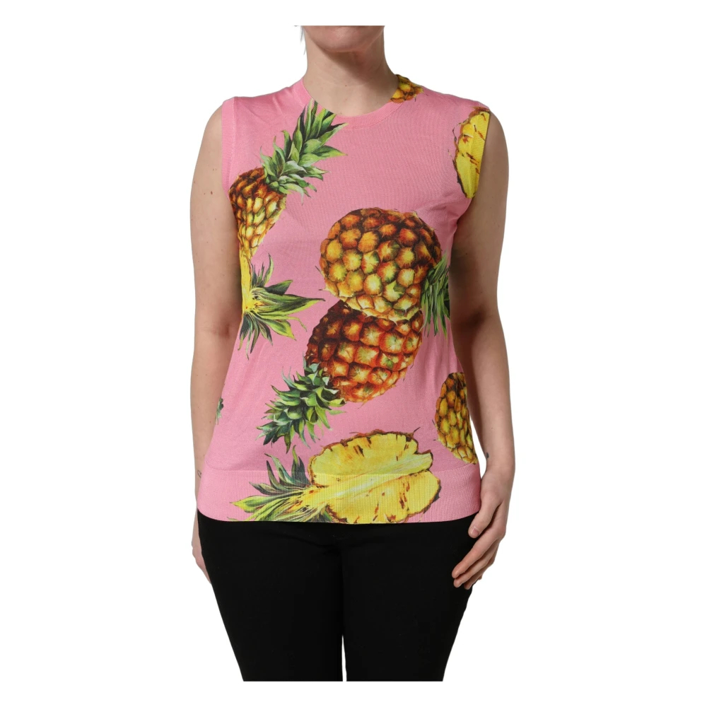 Dolce & Gabbana Damen Rosa - Pineapple Rundhals Ärmelloses Tanktop - Tops - L