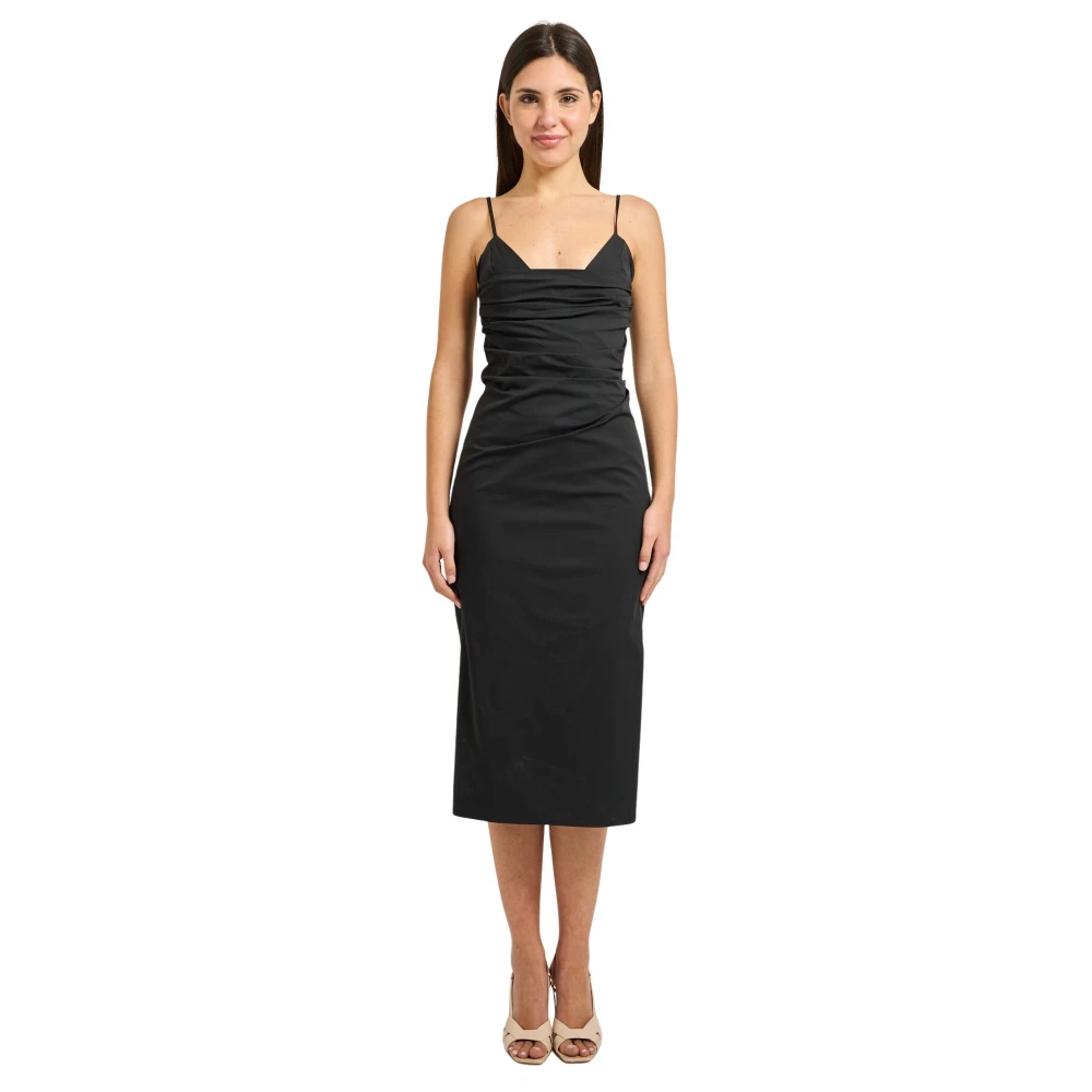 Patrizia Pepe Damen Schwarz - Midi Bustier Popeline Kleid - Dresses - K - L
