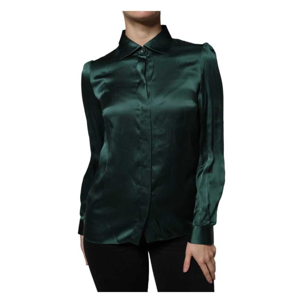 Dolce & Gabbana Damen Grün - Langärmlige Bluse Mit Kragen - Blouses & Shirts - S
