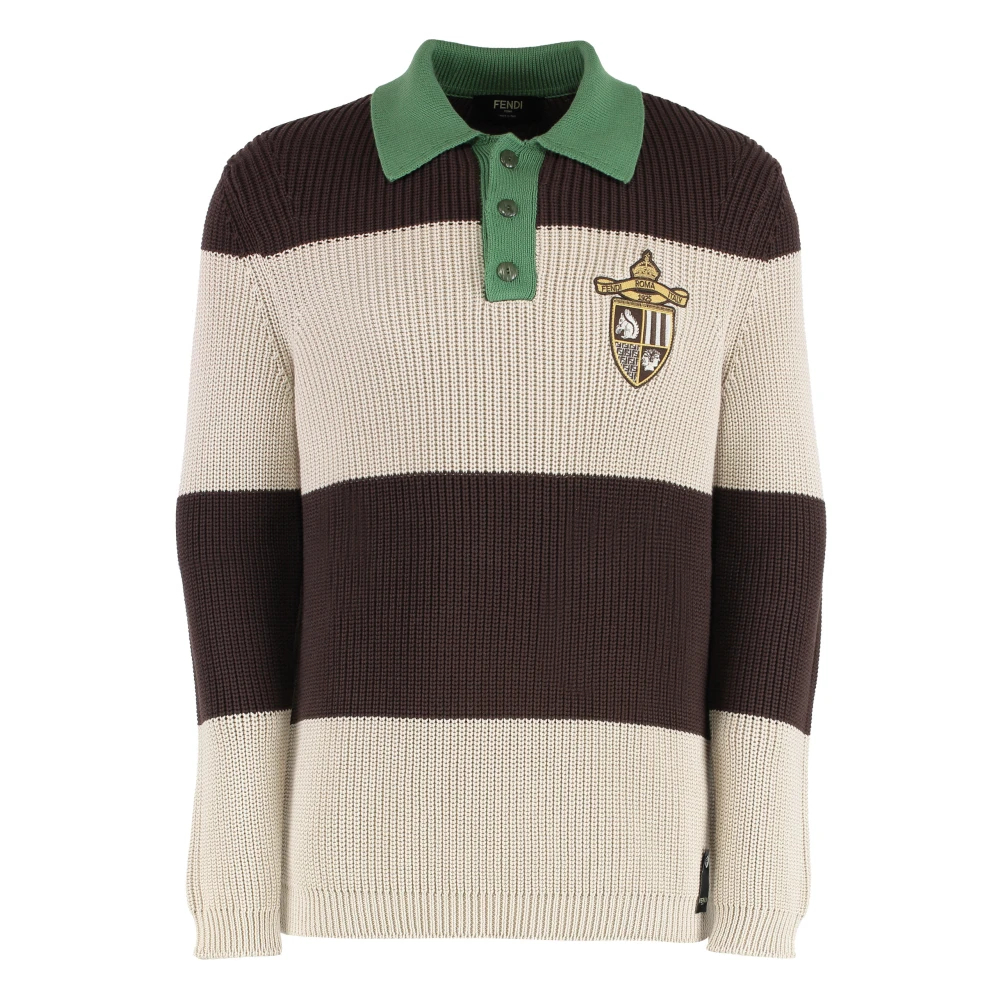 Fendi Herren Multicolor - Gestricktes Baumwoll-Poloshirt - Knitwear - Mehrfarbig - M