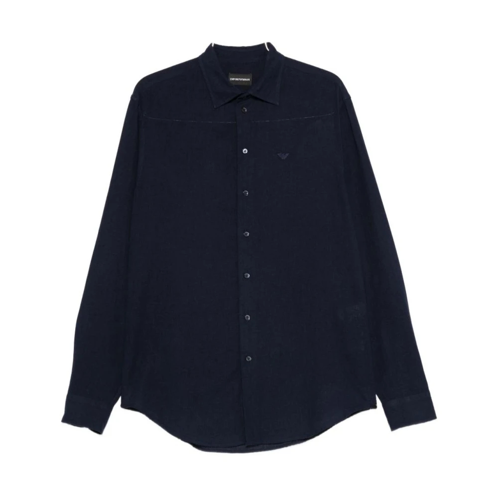 Emporio Armani Herren Blau - Langärmeliges Hemd Mit Knopfleiste - Shirts - L
