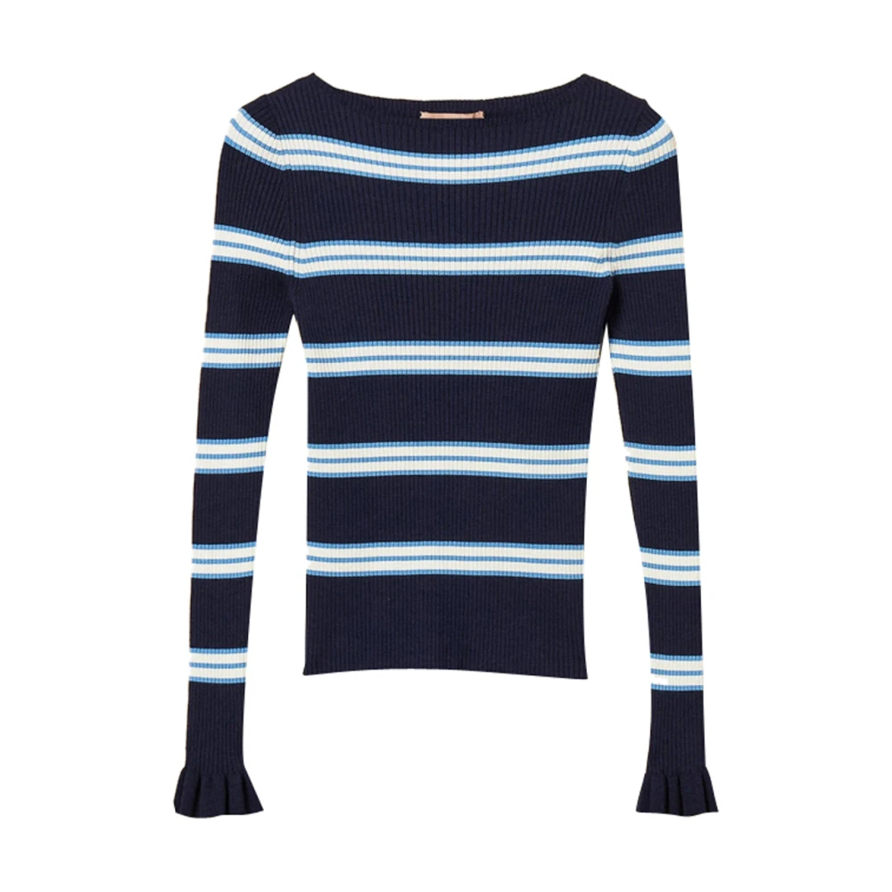 Twinset Damen Blau - Gerippter Stretch-Viskose-Pullover - Knitwear - L