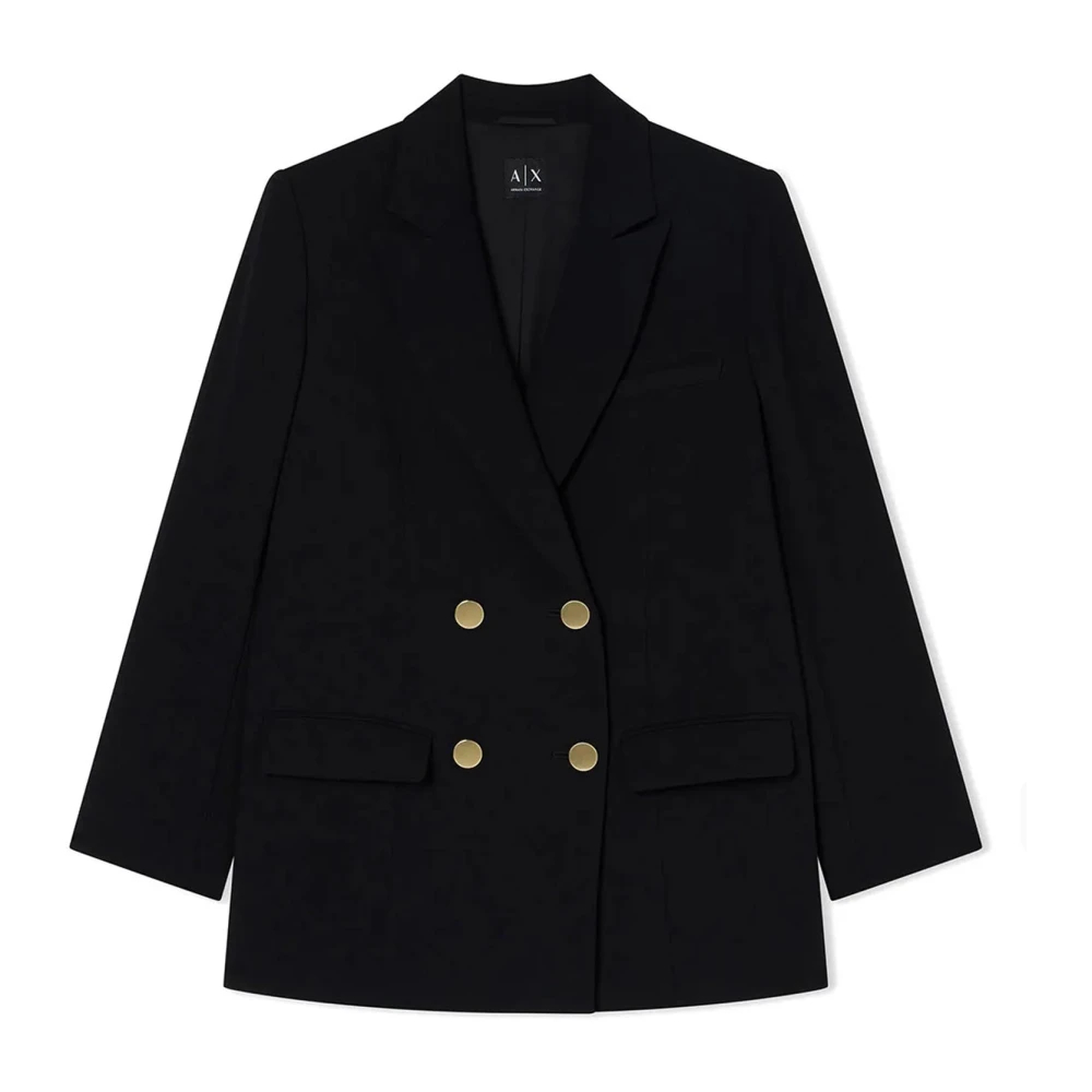 Armani Exchange Damen Schwarz - Doppelreihige Jacke Aus Crêpe - Jackets - K - Xs