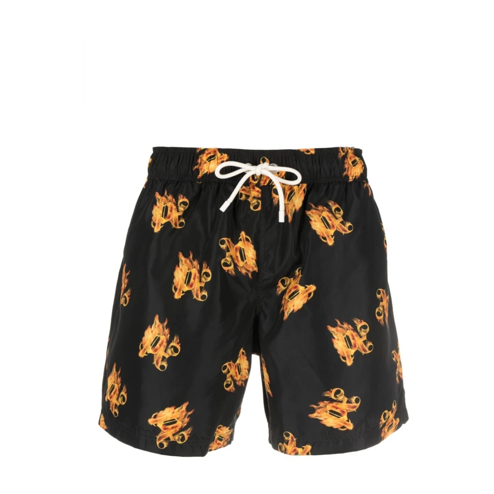Palm Angels Herren Schwarz - Burning Monogram Badeshorts - Swimwear - K - M