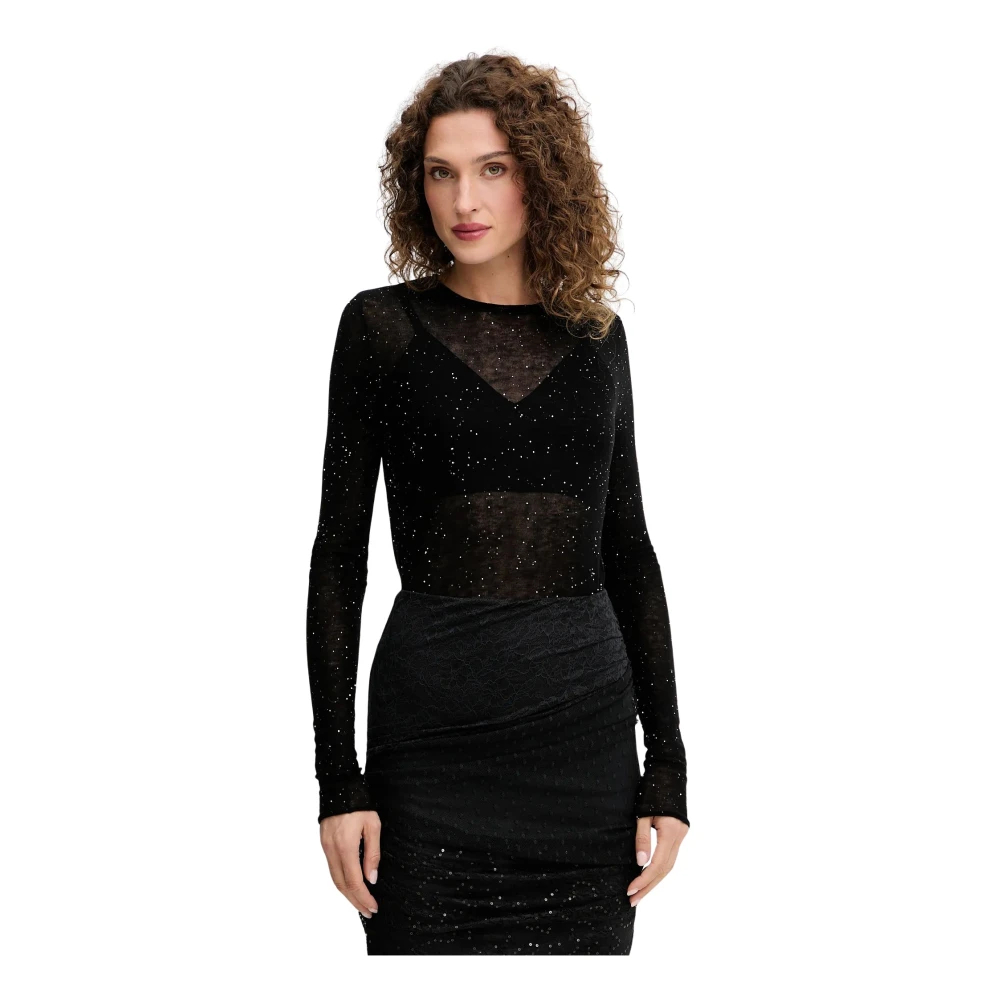 Pinko - Schwarzer Strass Langarm Pullover - Knitwear - Damen - Schwarzk - M - Bild 5