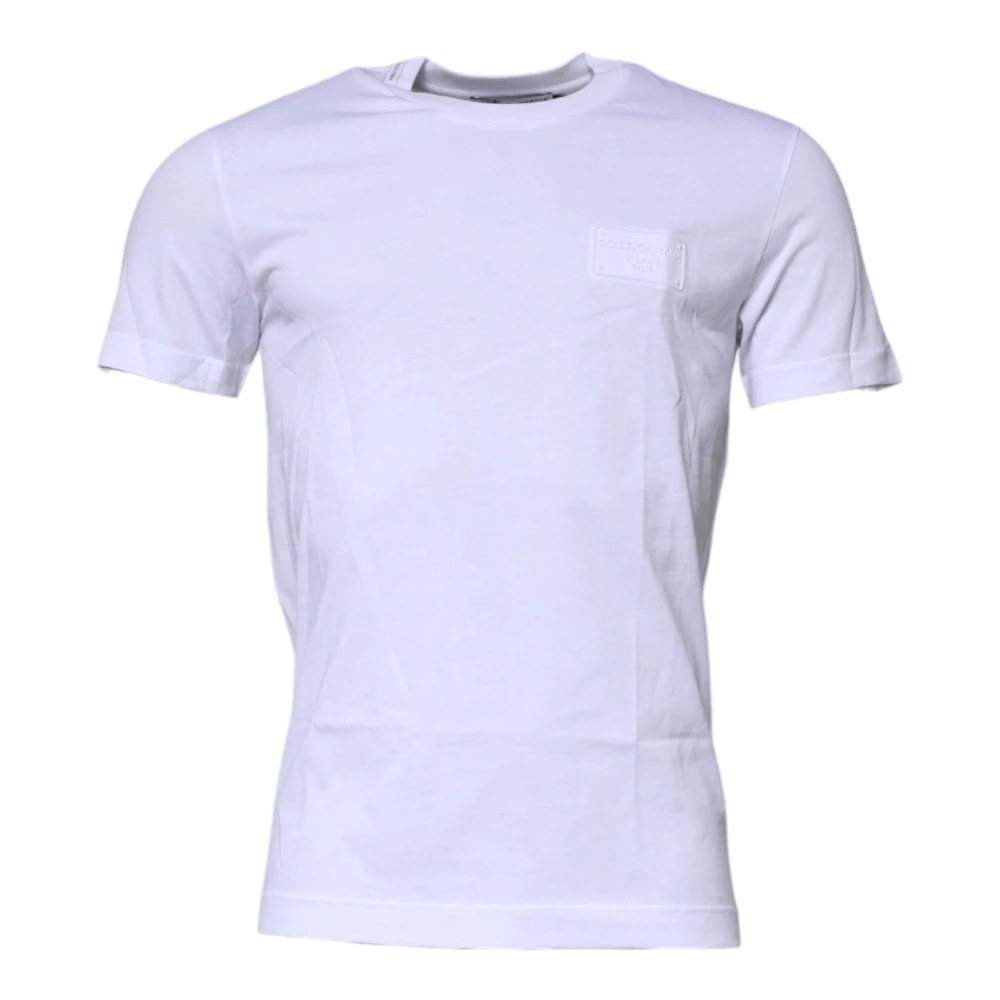 Dolce & Gabbana Herren Weiß - Logo Plakette Baumwoll-T-Shirt - Tops - S