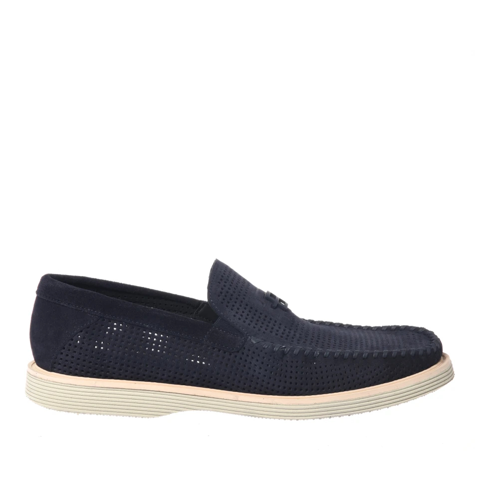 Baldinini Herren Blau - Perforated Suede Loafer - Shoes - 43 Eu