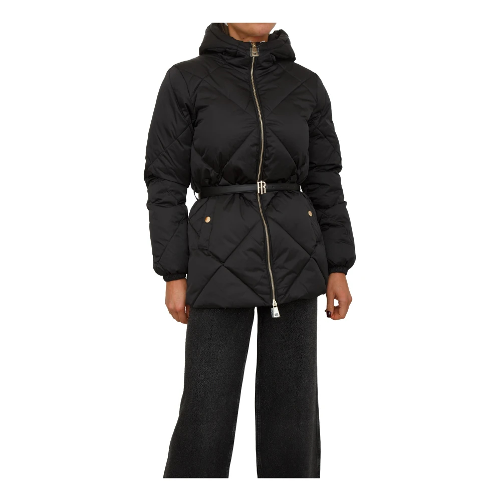 Fracomina Damen Schwarz - Gesteppter Daunen-Hoodie-Mantel - Jackets - K - L