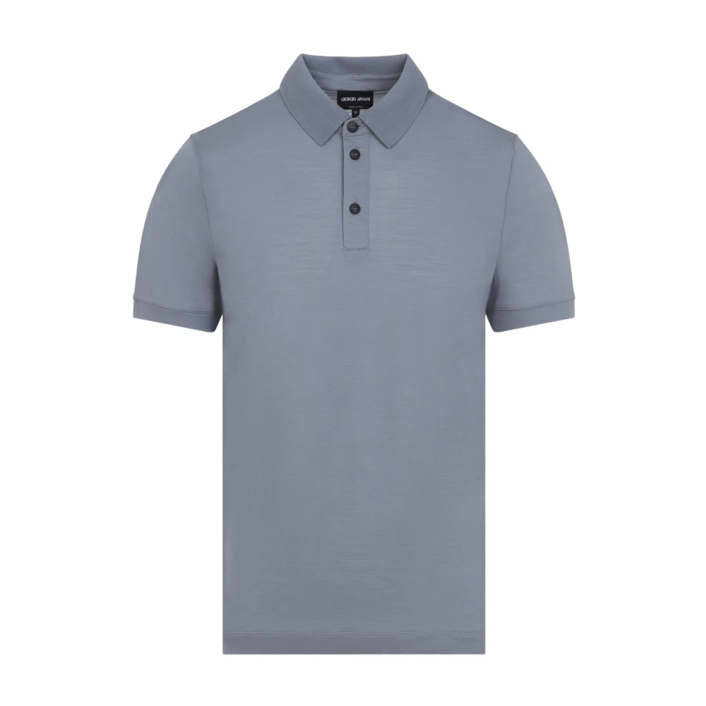 Giorgio Armani Herren Blau - Piqué-Polohemd Aus Reiner Schurwolle - Tops - M