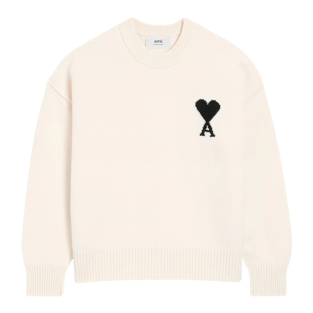 Ami Paris Unisex Offweiss/Schwarz - Ami De Coeur Pullover Mit Rundhalsausschnitt Aus Wolle In Weiß Weiß - Größe: M - Bild 3