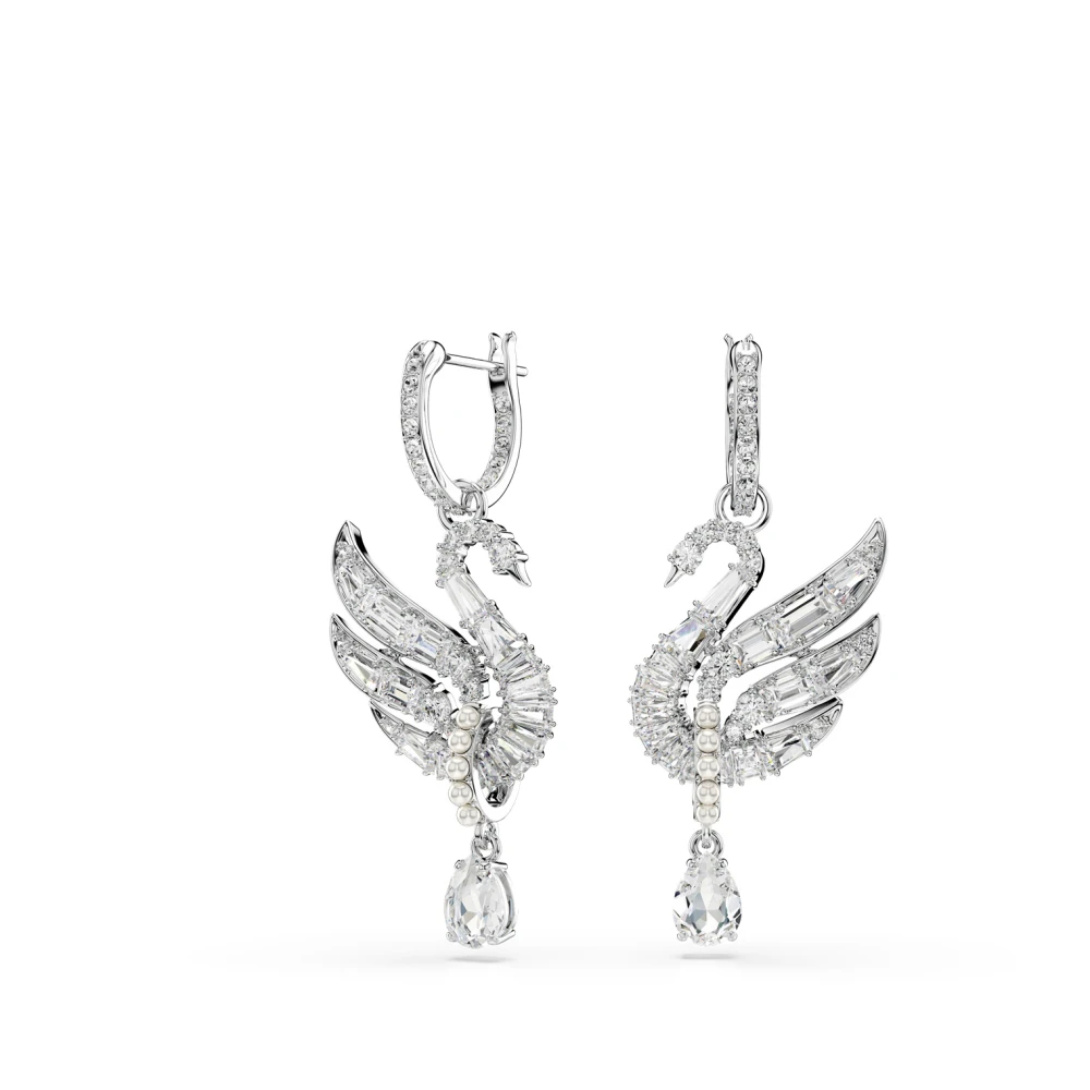 Swarovski Swan Ohrringe, Schwan, Rhodiniert Weiß - Bild 5