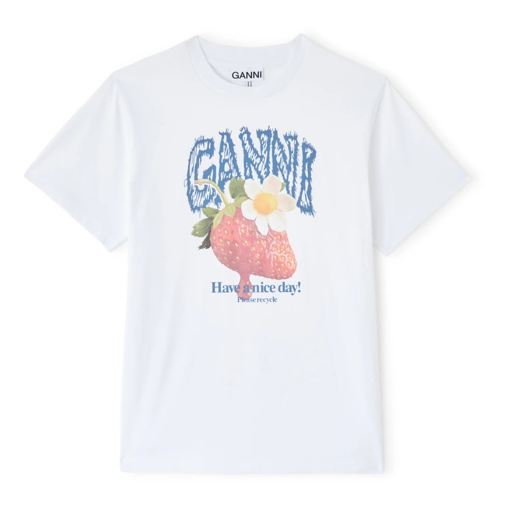 GANNI weiß T-Shirt mit Erdbeermotiv Bio-Baumwolle - Größe M - Bild 3